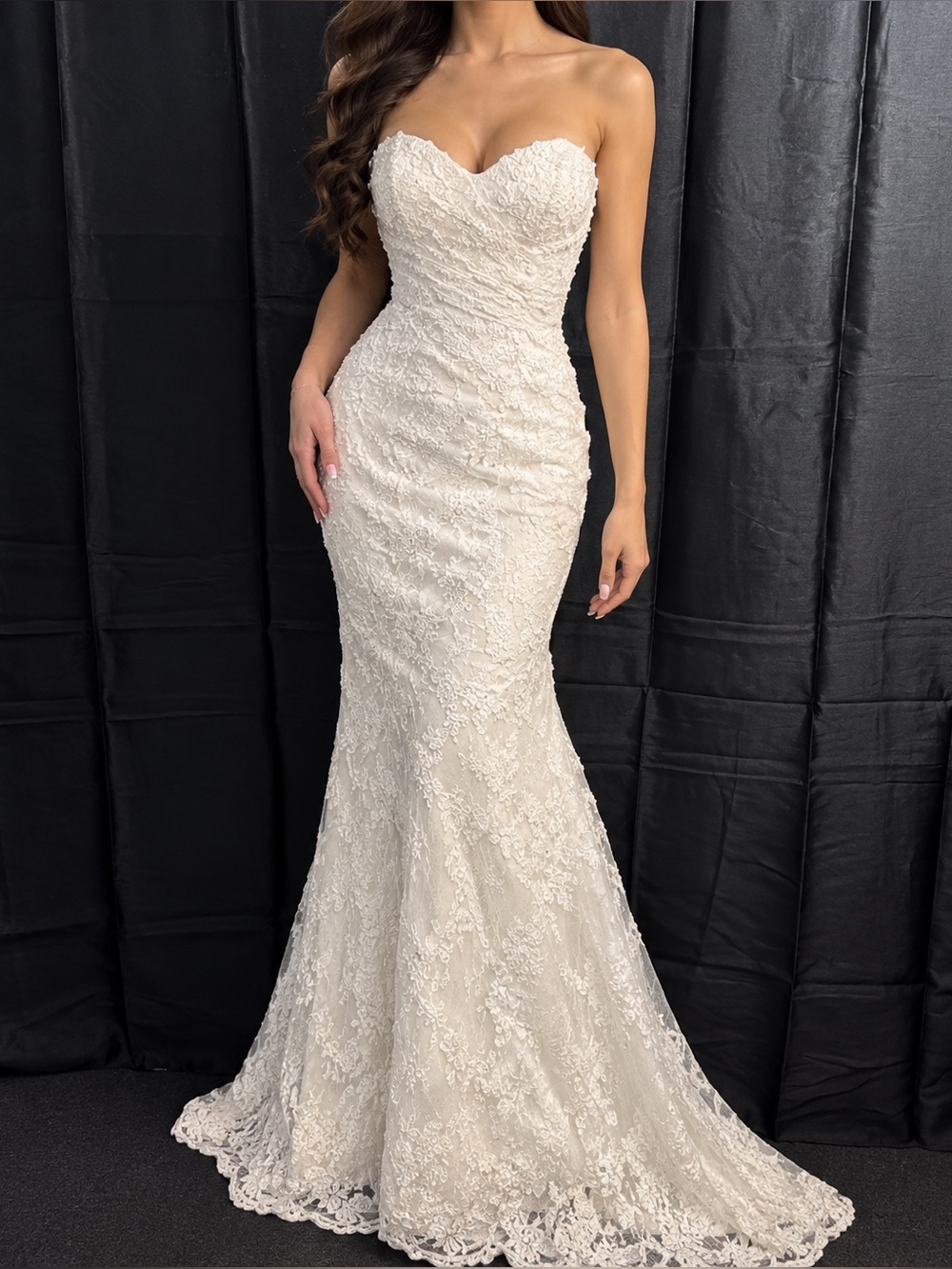 Demetrios White Lace Strapless Wedding Dress Style B119 Size 10